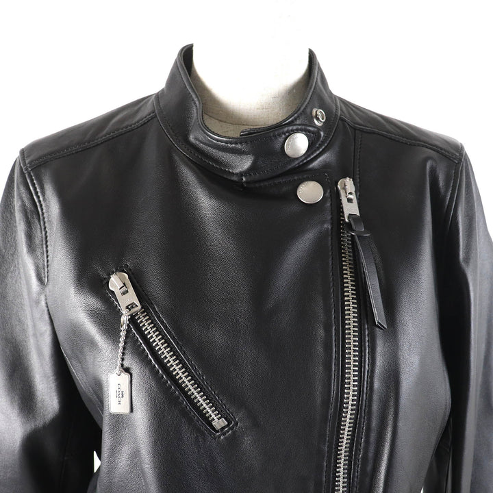 Excellent COACH Leather jacket Uptown Racer Jacket black Sheep leather Women S F33830
