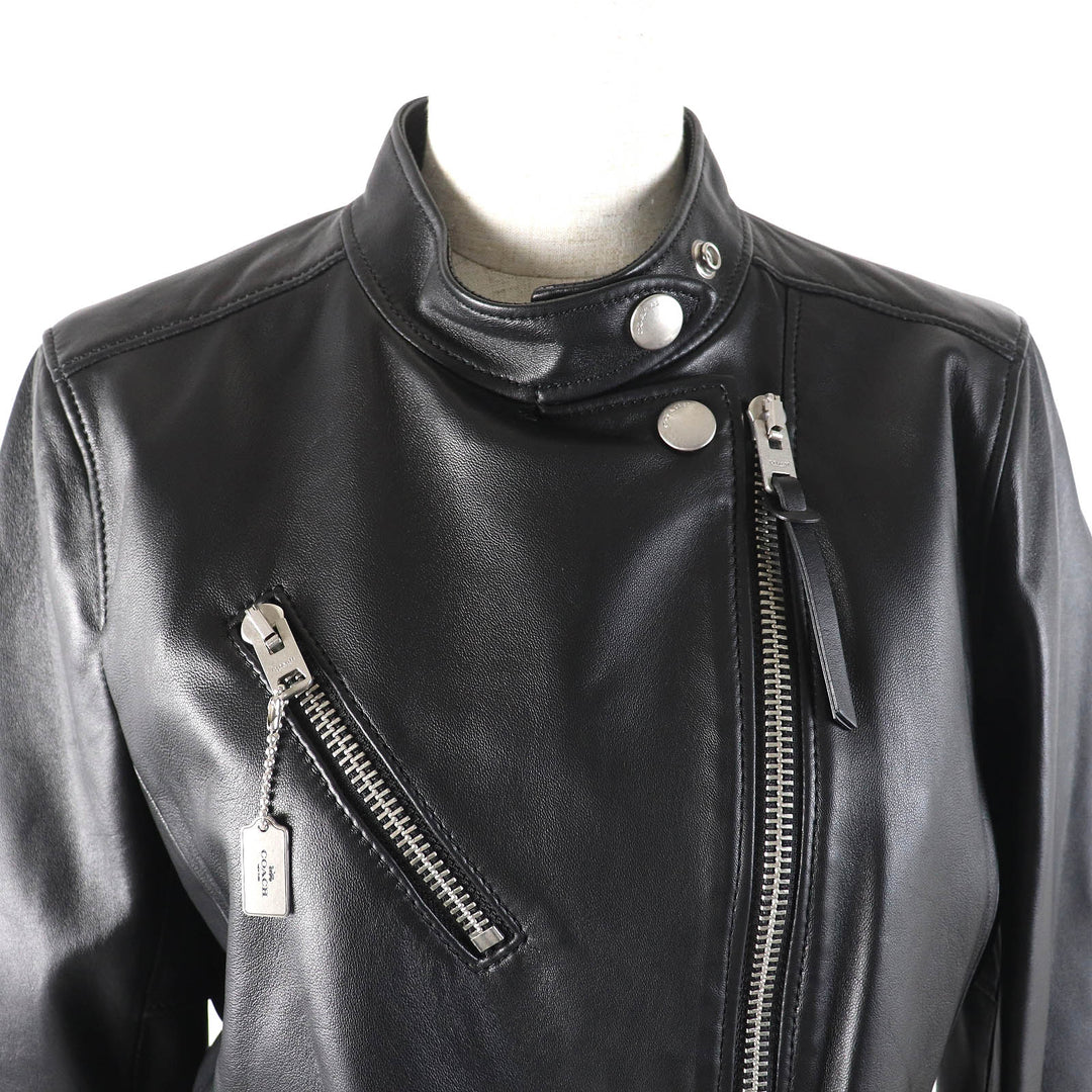 Excellent COACH Leather jacket Uptown Racer Jacket Stand Collar Single S F33830