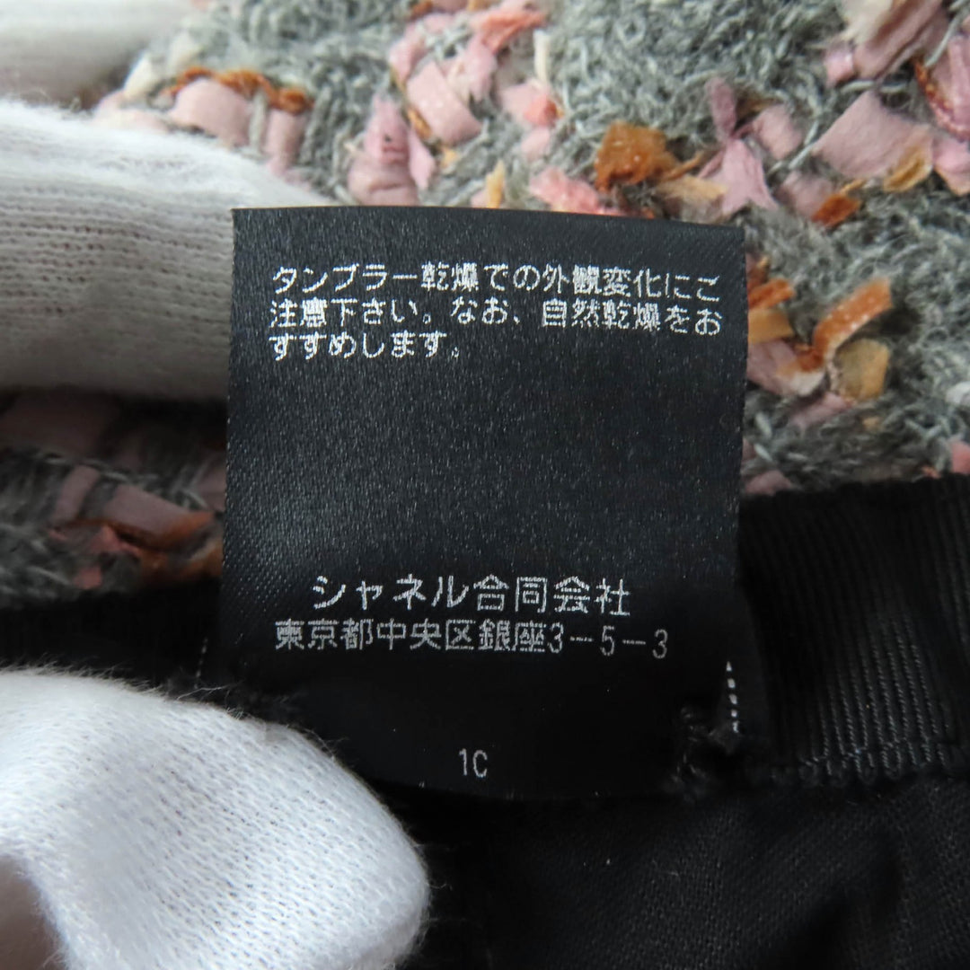 Excellent CHANEL hat COCO MarkMetal Ribbon Tweed Bucket Gray pink wool Women M