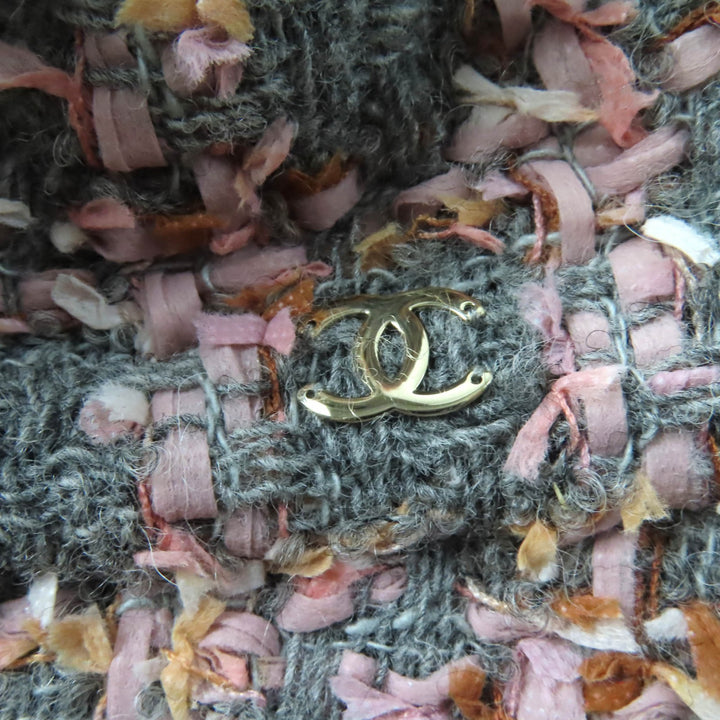 Excellent CHANEL hat COCO MarkMetal Ribbon Tweed Bucket Gray pink wool Women M