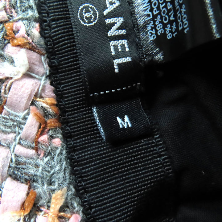 Excellent CHANEL hat COCO MarkMetal Ribbon Tweed Bucket Gray pink wool Women M