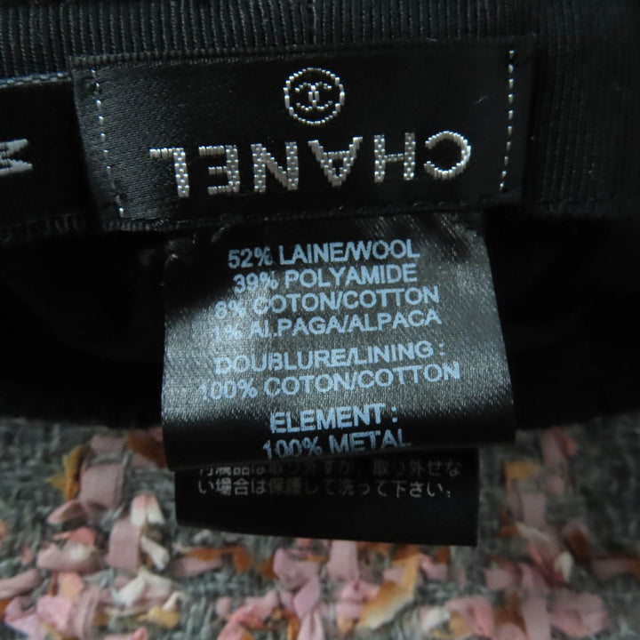 Excellent CHANEL hat COCO MarkMetal Ribbon Tweed Bucket Gray pink wool Women M