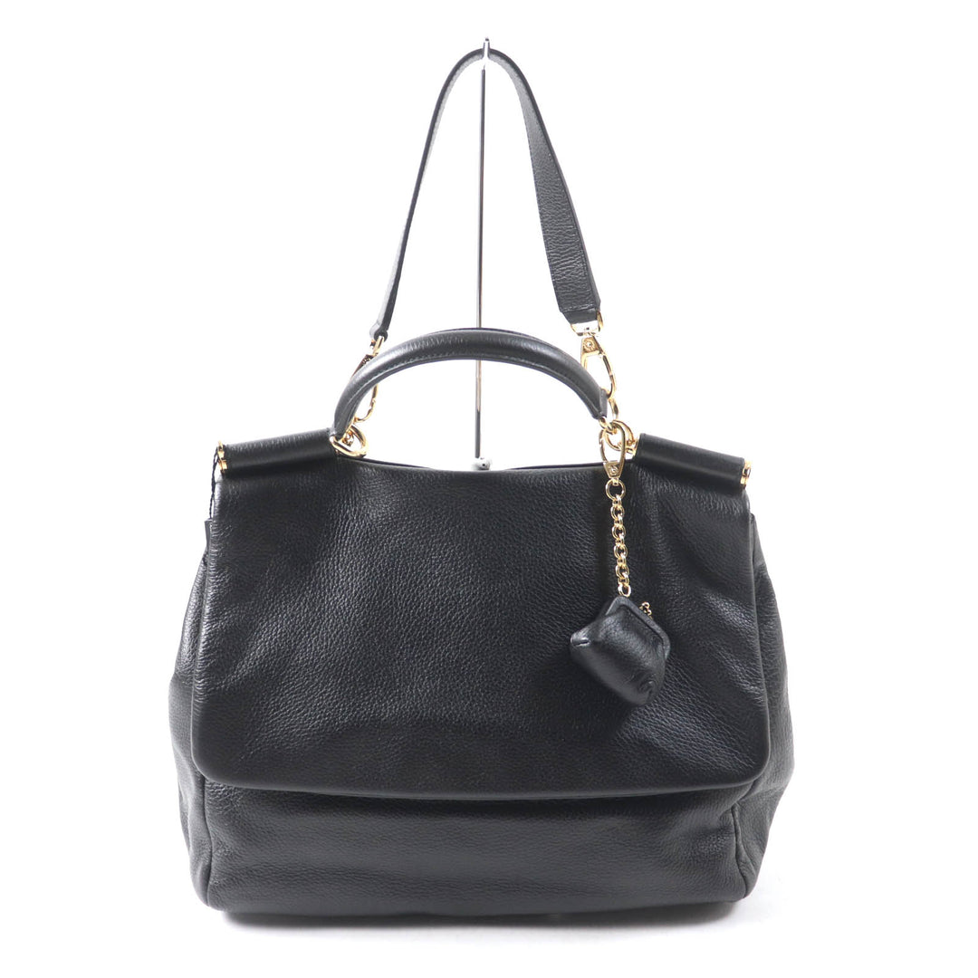 Pristine DOLCE&GABBANA Tote Bag Sicily Leather 2way handbag black leather Women