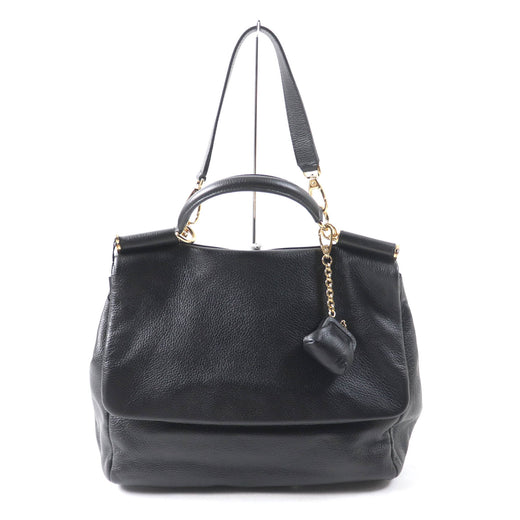 Pristine DOLCE&GABBANA Tote Bag Sicily Leather 2way handbag black leather Women