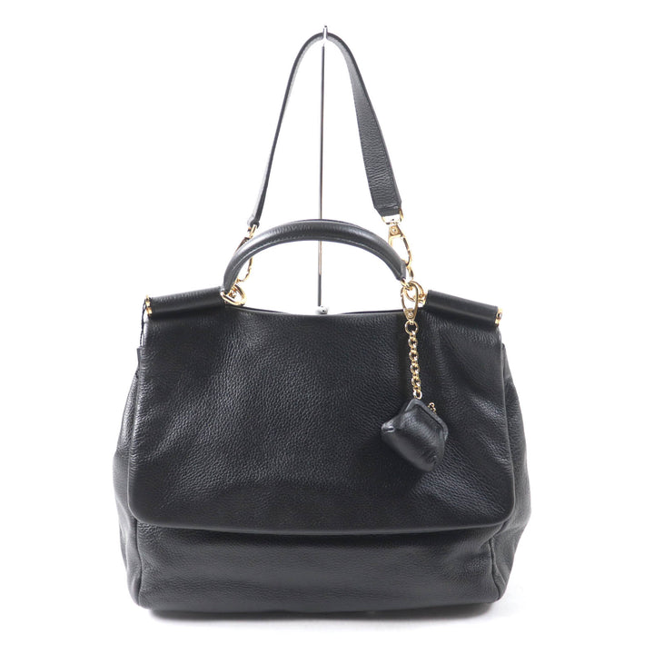 Pristine DOLCE&GABBANA Tote Bag Sicily Leather 2way handbag black leather Women