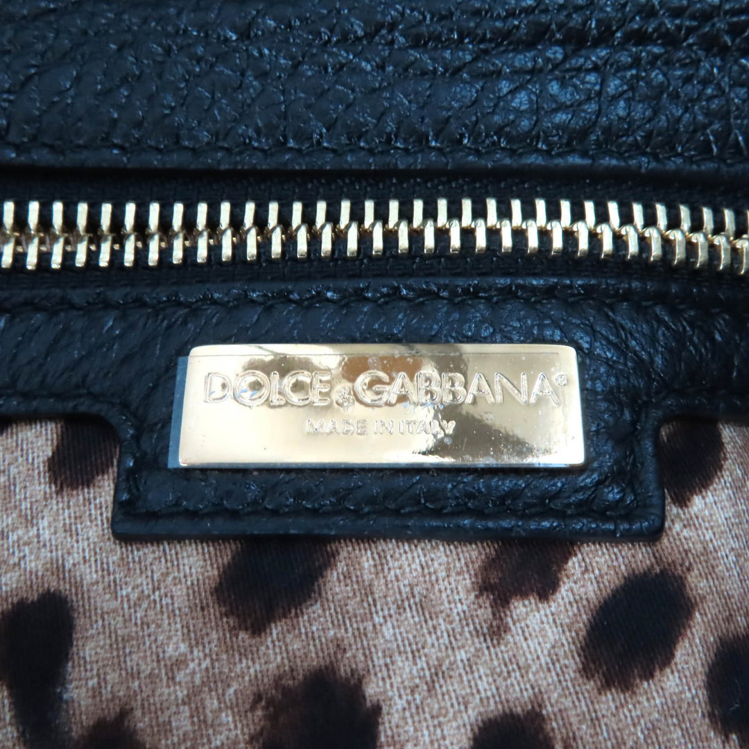 Pristine DOLCE&GABBANA Tote Bag Sicily Leather 2way handbag black leather Women