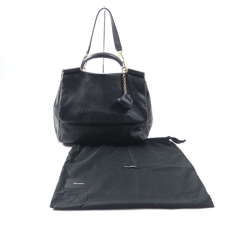 Pristine DOLCE&GABBANA Tote Bag Sicily Leather 2way handbag black leather Women