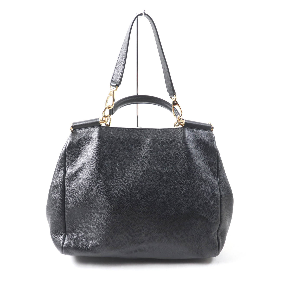 Pristine DOLCE&GABBANA Tote Bag Sicily Leather 2way handbag black leather Women