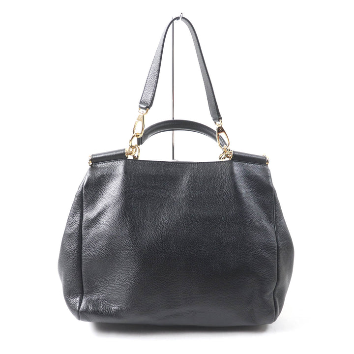 Pristine DOLCE&GABBANA Tote Bag Sicily Leather 2way handbag black leather Women