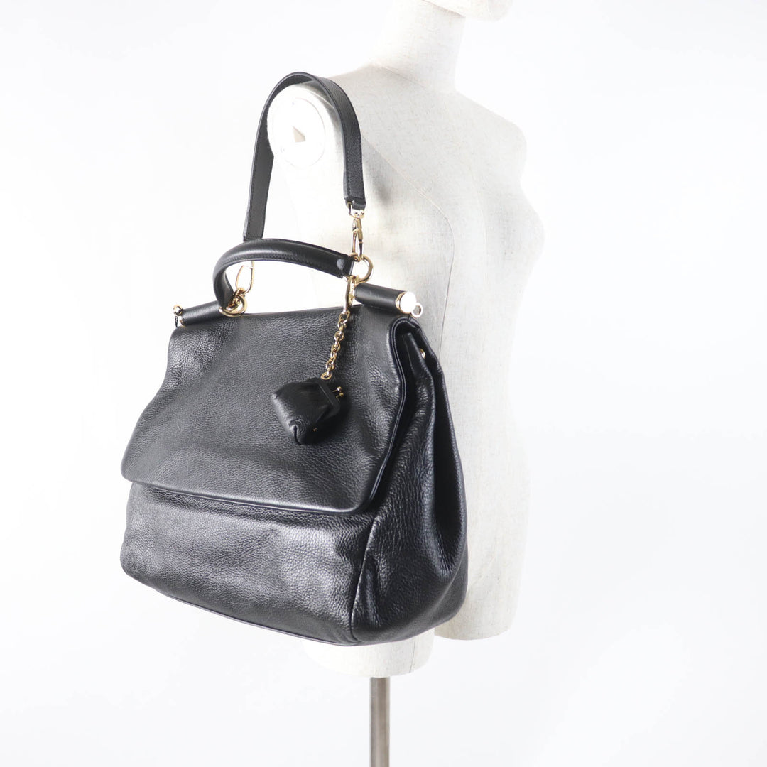 Pristine DOLCE&GABBANA Tote Bag Sicily Leather 2way handbag black leather Women
