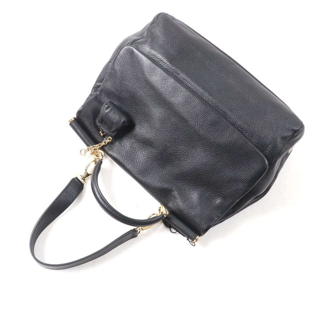 Pristine DOLCE&GABBANA Tote Bag Sicily Leather 2way handbag black leather Women