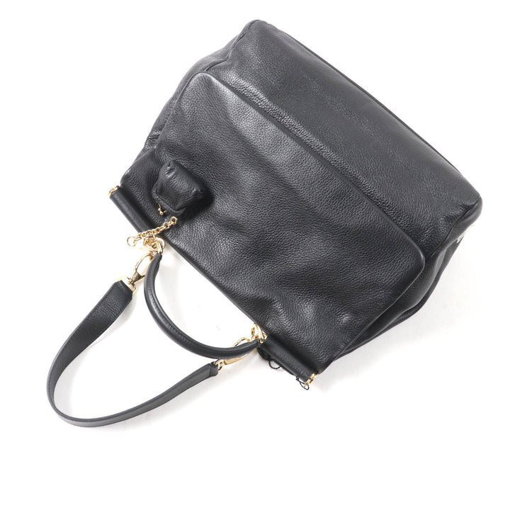 Pristine DOLCE&GABBANA Tote Bag Sicily Leather 2way handbag black leather Women