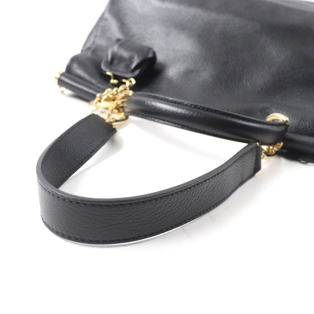 Pristine DOLCE&GABBANA Tote Bag Sicily Leather 2way handbag black leather Women