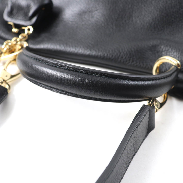 Pristine DOLCE&GABBANA Tote Bag Sicily Leather 2way handbag black leather Women