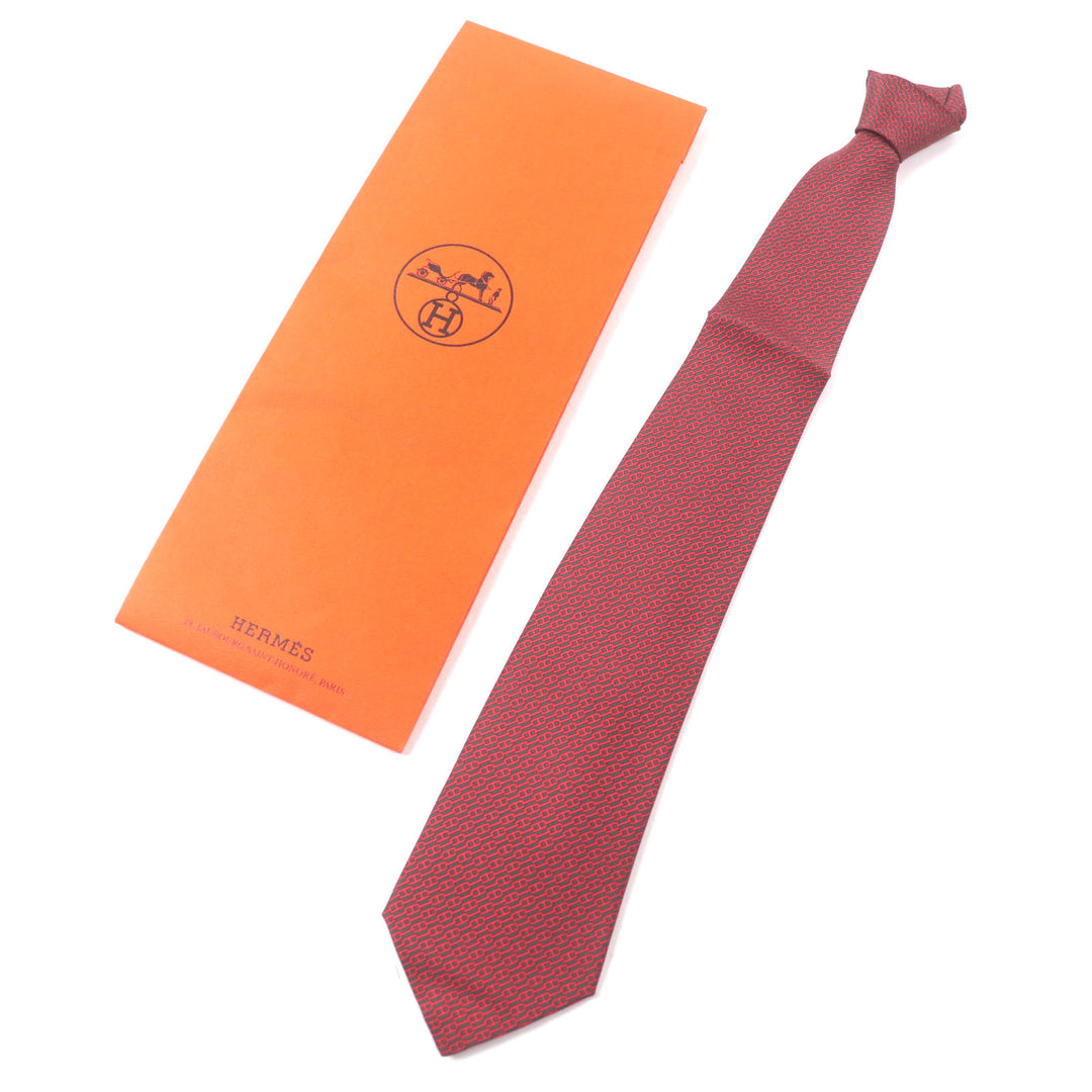 Pristine HERMES tie Cravat Chaine d'Ancre Pattern silk mens 5261