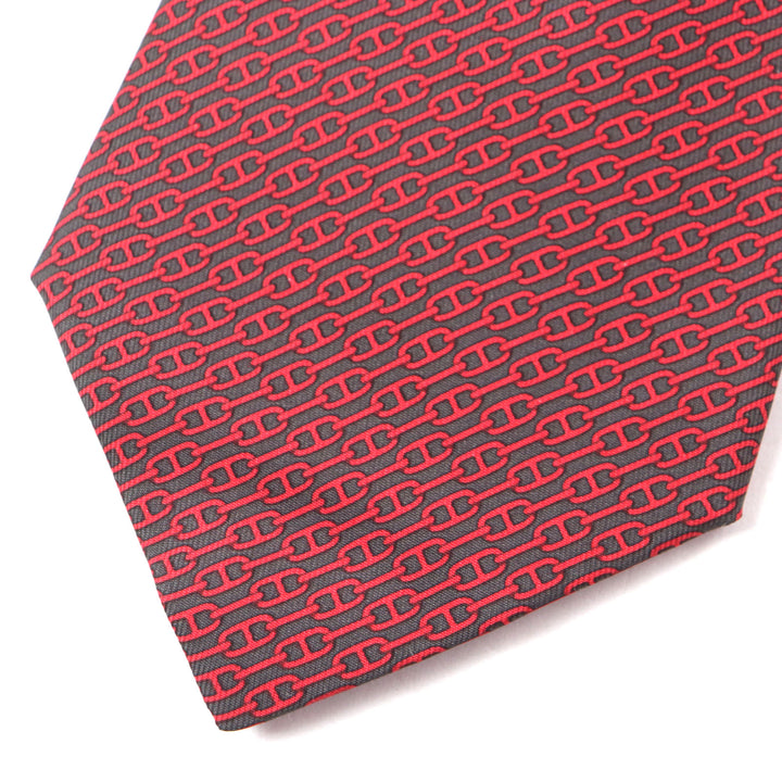 Pristine HERMES tie Cravat Chaine d'Ancre Pattern silk mens 5261