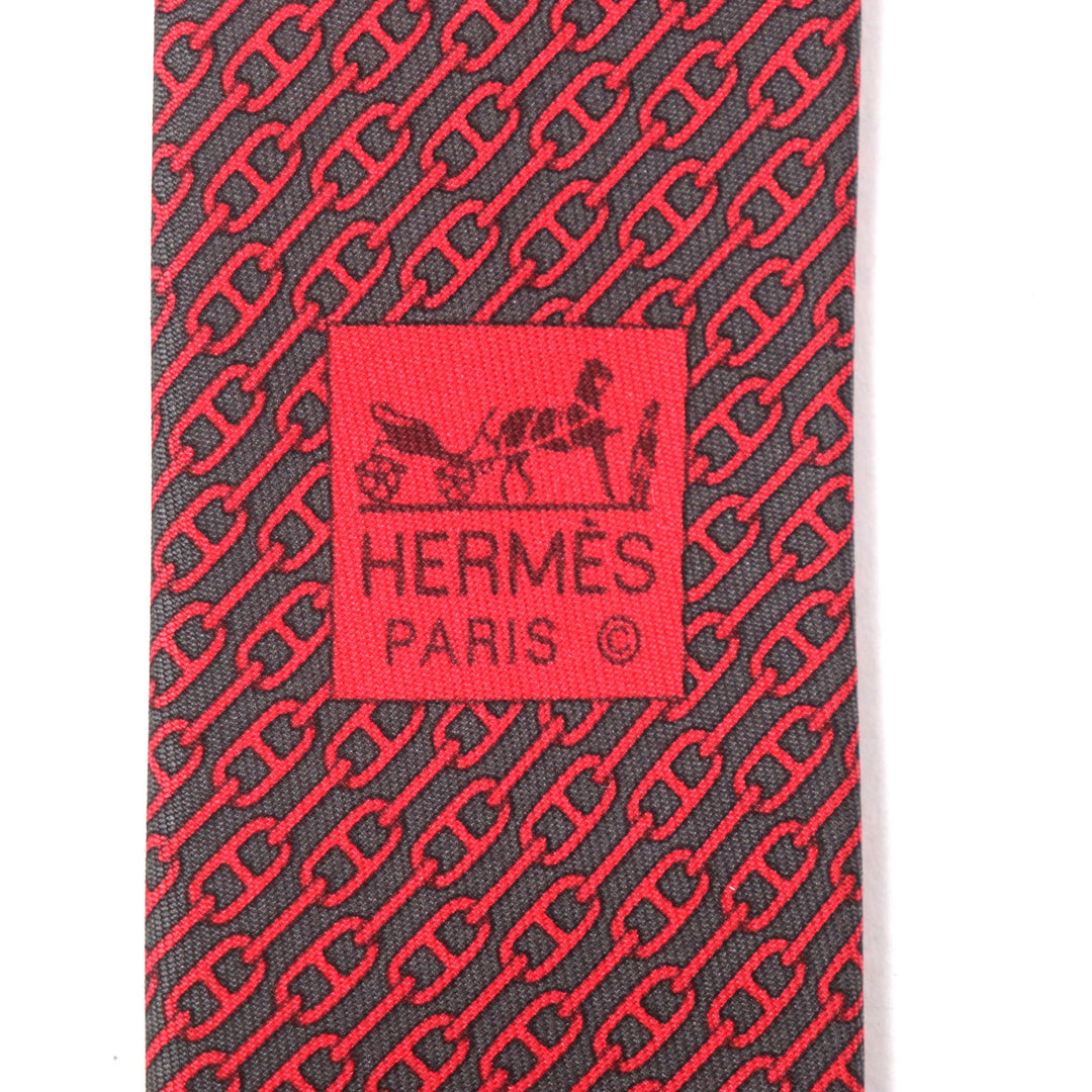 Pristine HERMES tie Cravat Chaine d'Ancre Pattern silk mens 5261