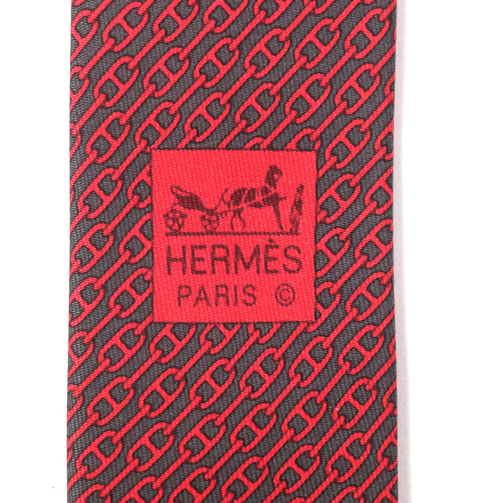 Pristine HERMES tie Cravat Chaine d'Ancre Pattern silk mens 5261