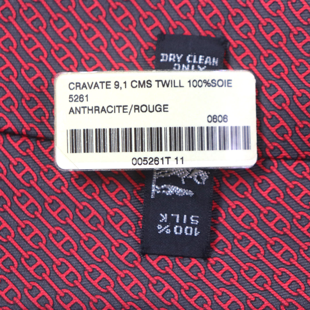 Pristine HERMES tie Cravat Chaine d'Ancre Pattern silk mens 5261