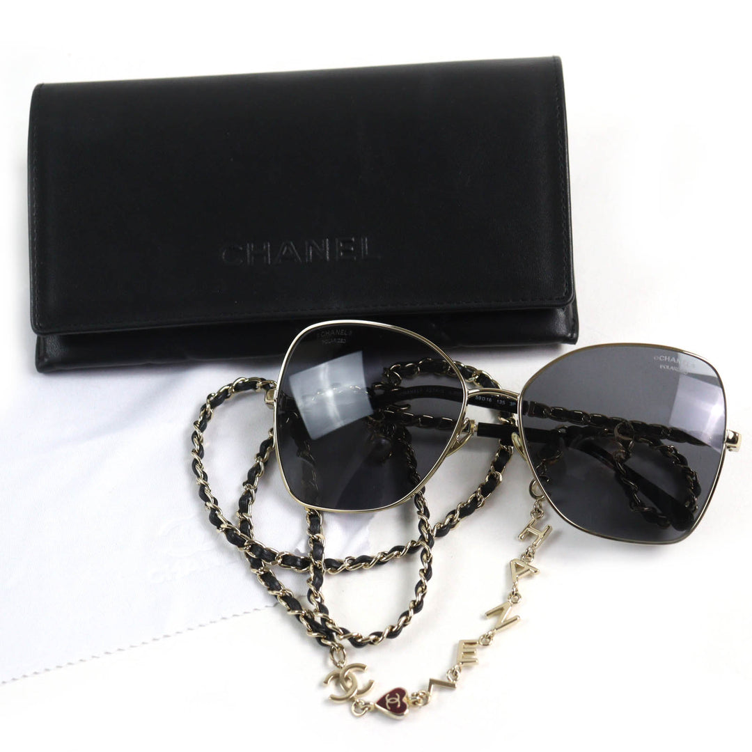 Excellent CHANEL sunglasses COCO Mark Frame: gold black Women 4274Q C395/T8