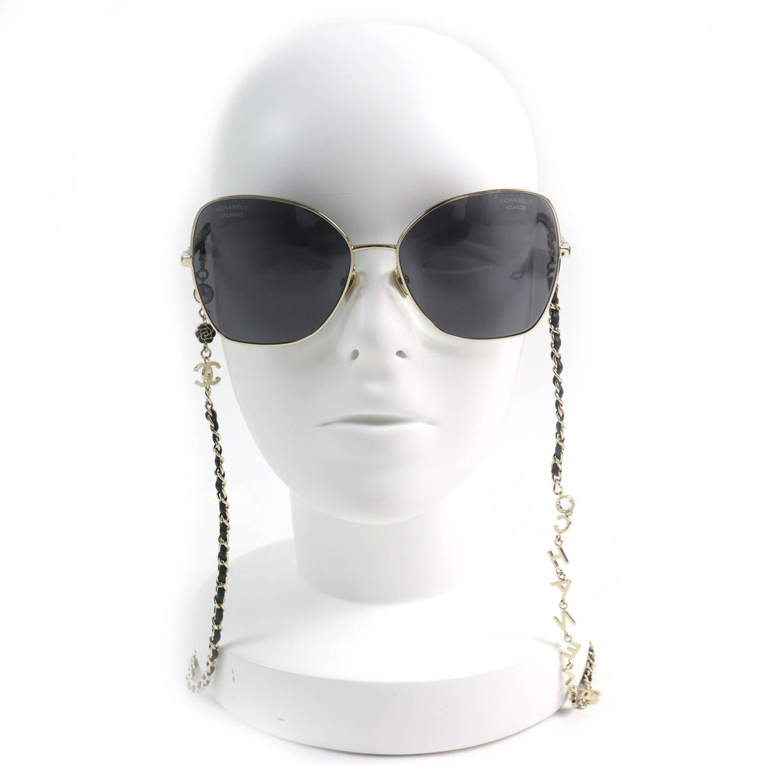Excellent CHANEL sunglasses COCO Mark Frame: gold black Women 4274Q C395/T8
