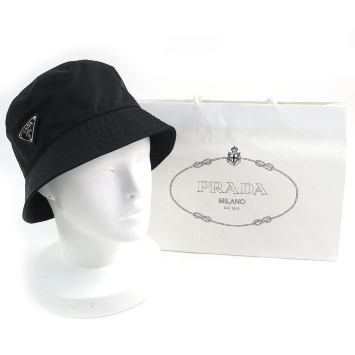 Great PRADA hat Triangle logo with Re-Nylon bucket hat Women M 1HC137