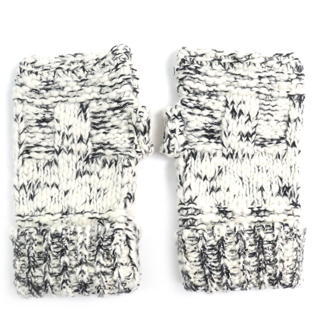 Very Good CHANEL gloves COCO Mark Rhinestone Knit Mittens White black Women M P39194