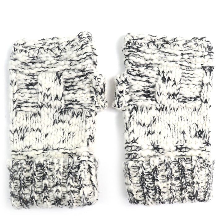 Very Good CHANEL gloves COCO Mark Rhinestone Knit Mittens White black Women M P39194