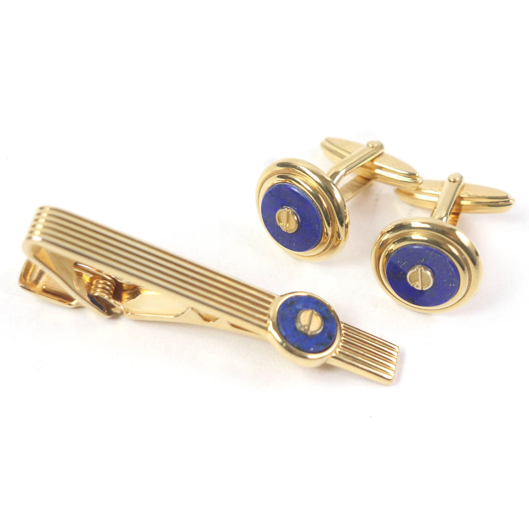 Great Dunhill Cufflinks & tie pin Gold blue Accessories Men's Jewelry
