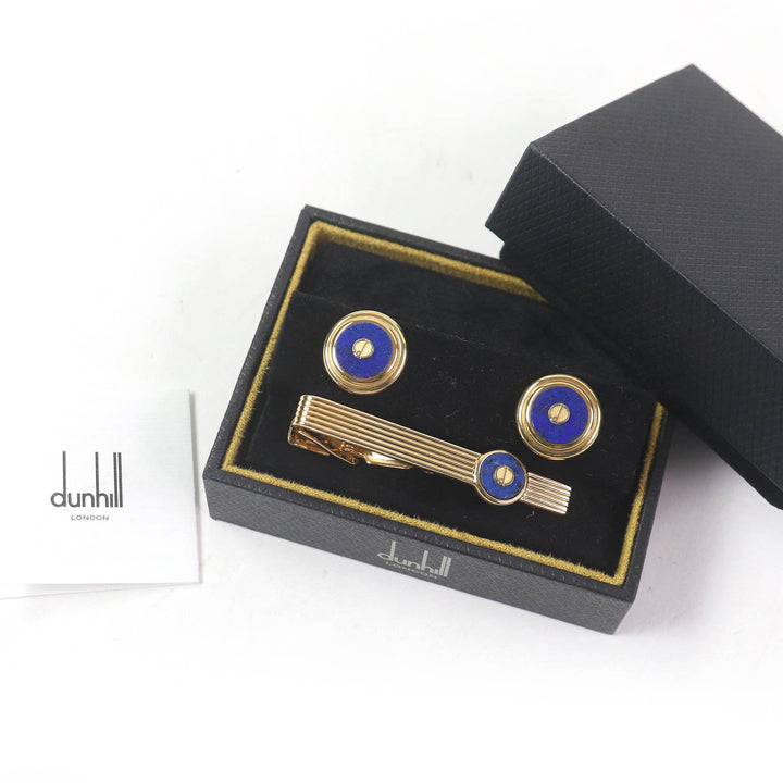 Great Dunhill Cufflinks & tie pin Gold blue Accessories Men's Jewelry