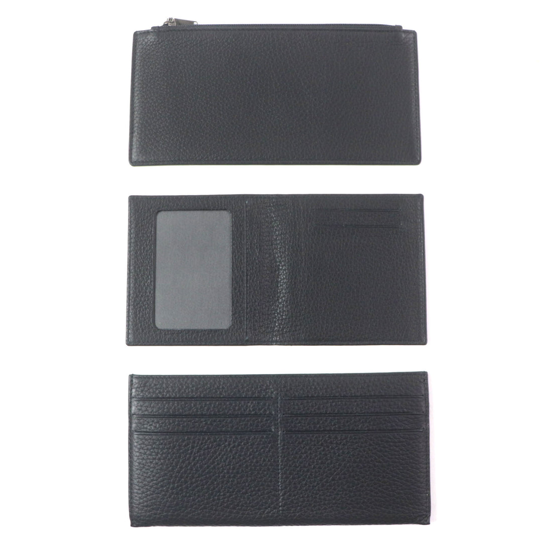 Excellent Dunhill Purse Logo Metal Travel Pouch Organizer Leather Wallet Bifold Wallet black leather mens