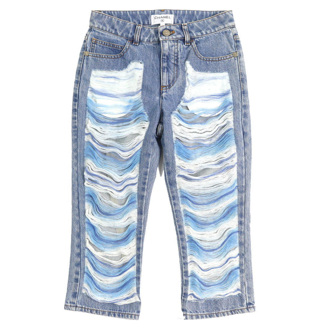 Excellent CHANEL Denim pants COCO Mark Button Indigo blue Women 34 P60217V46019