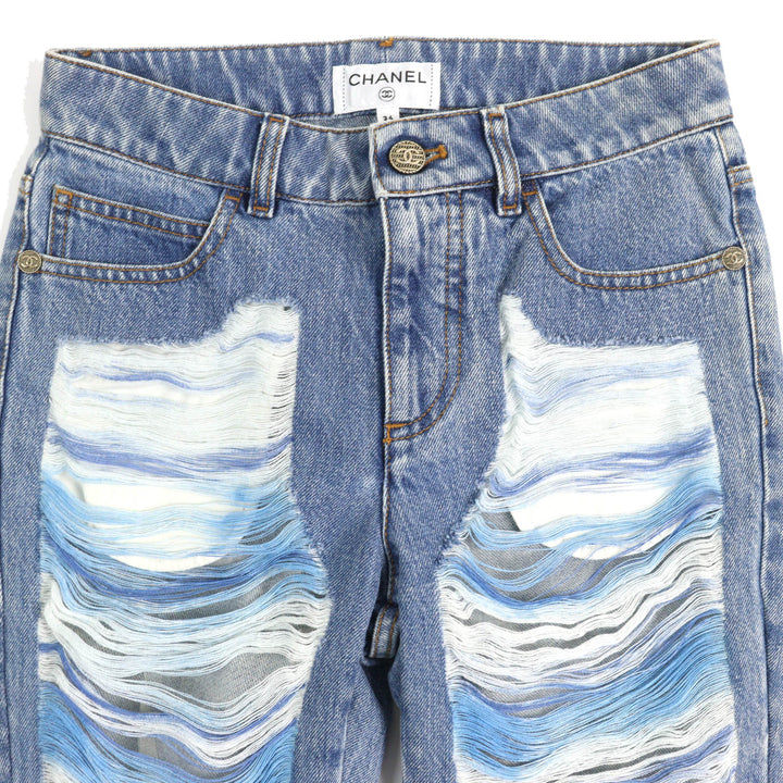 Excellent CHANEL Denim pants COCO Mark Button Indigo blue Women 34 P60217V46019