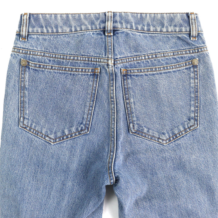 Excellent CHANEL Denim pants COCO Mark Button Indigo blue Women 34 P60217V46019