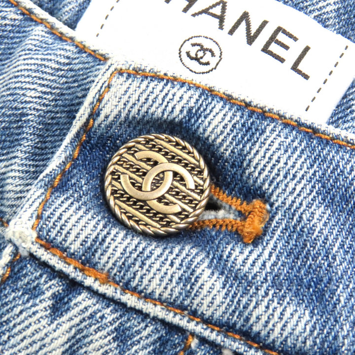 Excellent CHANEL Denim pants COCO Mark Button Indigo blue Women 34 P60217V46019