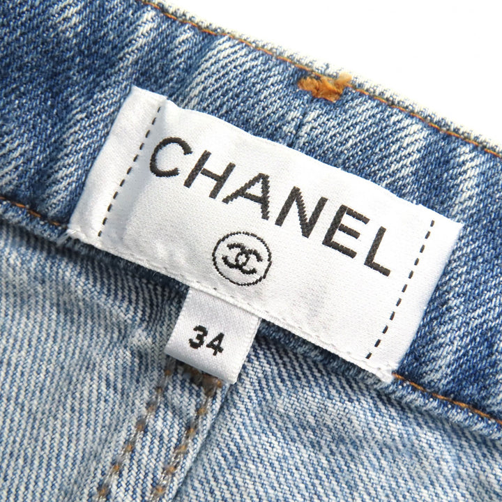 Excellent CHANEL Denim pants COCO Mark Button Indigo blue Women 34 P60217V46019