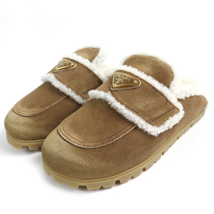 Pristine PRADA Sandals Suede shearling slippers Suede leather Women 37 1S711M