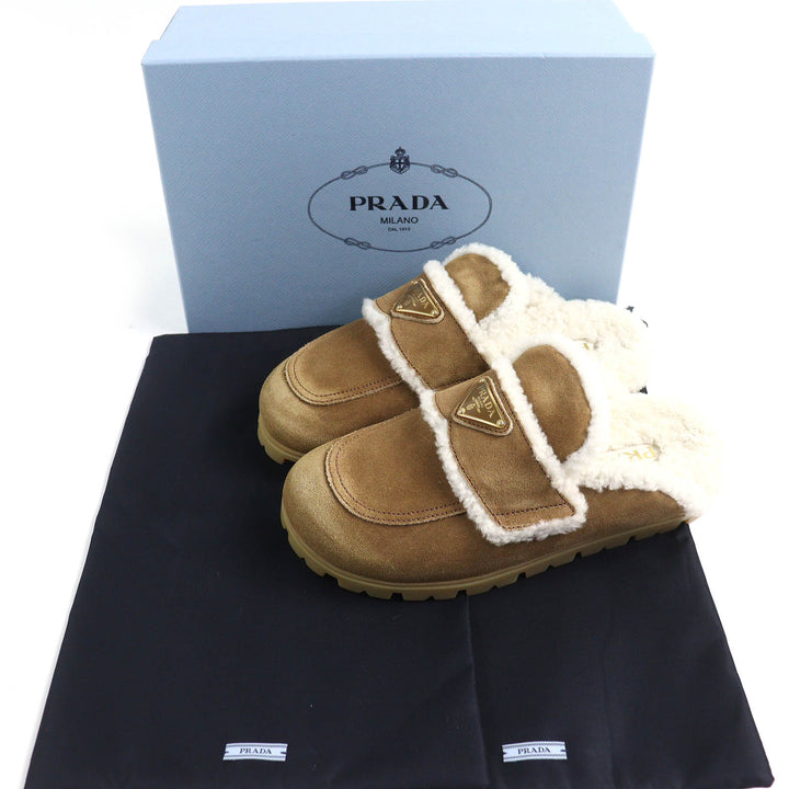 Pristine PRADA Sandals Suede shearling slippers Suede leather Women 37 1S711M