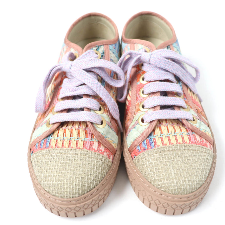 Pristine CHANEL Low cut sneakers COCO Mark Tweed Leather multicolor Women 34
