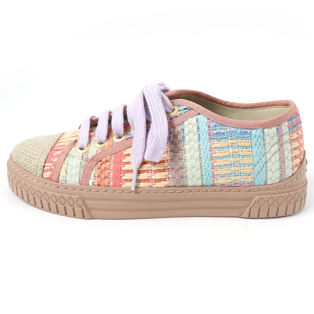 Pristine CHANEL Low cut sneakers COCO Mark Tweed Leather multicolor Women 34