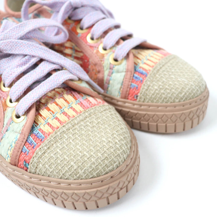 Pristine CHANEL Low cut sneakers COCO Mark Tweed Leather multicolor Women 34