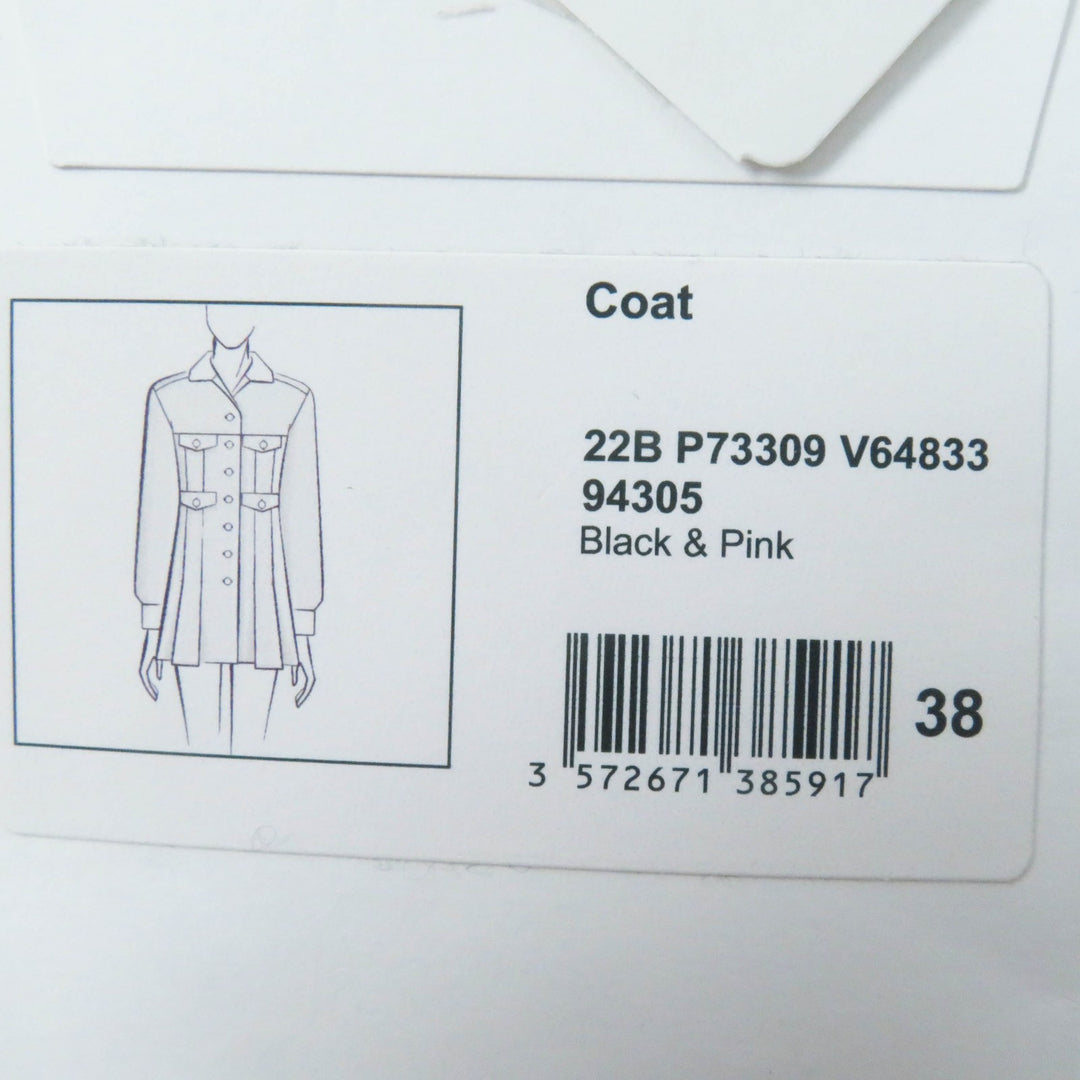 Excellent CHANEL coat COCO Button Tweed Switching Velvet Black pink Women 38 22B P73309
