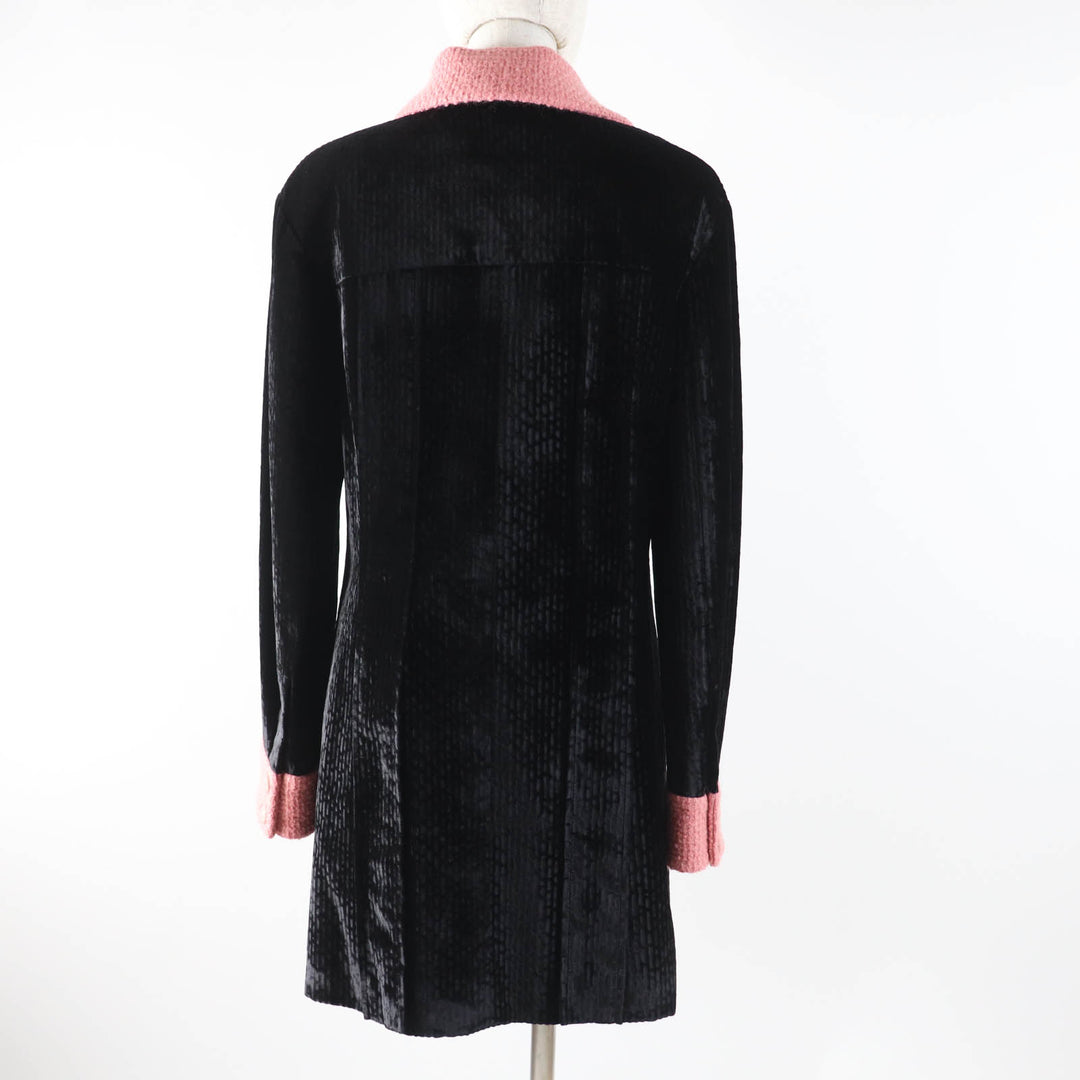 Excellent CHANEL coat COCO Button Tweed Switching Velvet Black pink Women 38 22B P73309