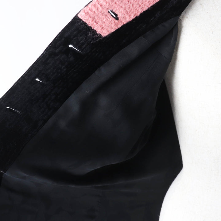 Excellent CHANEL coat COCO Button Tweed Switching Velvet Black pink Women 38 22B P73309