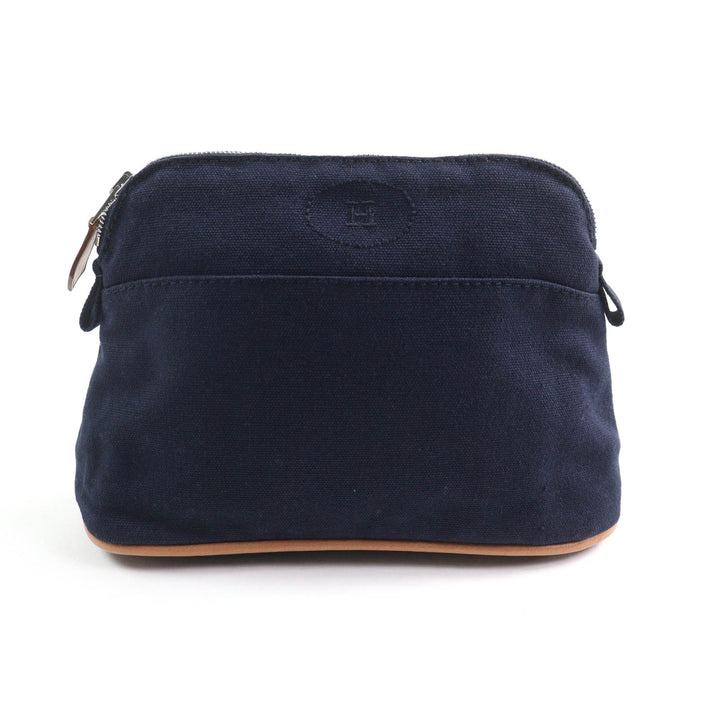 Excellent HERMES Cosmetics Pouch Bored Pouch PM H logo embroidery Navy Women