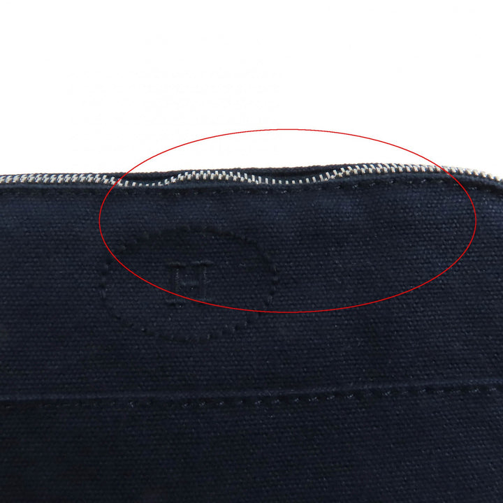 Excellent HERMES Cosmetics Pouch Bored Pouch PM H logo embroidery Navy Women