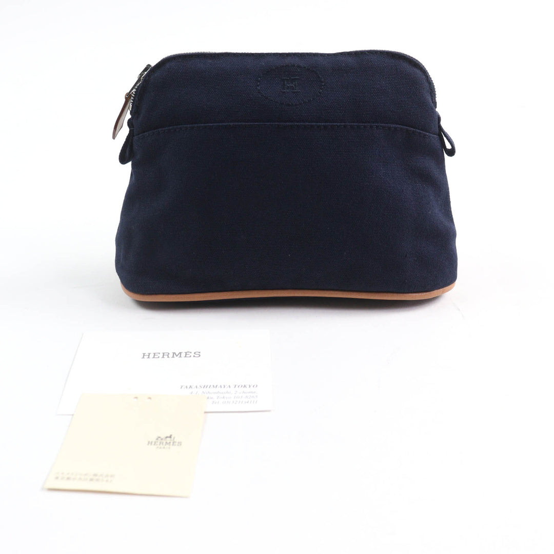 Excellent HERMES Cosmetics Pouch Bored Pouch PM H logo embroidery Navy Women