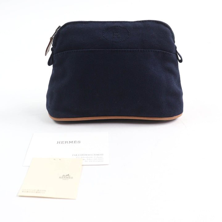 Excellent HERMES Cosmetics Pouch Bored Pouch PM H logo embroidery Navy Women