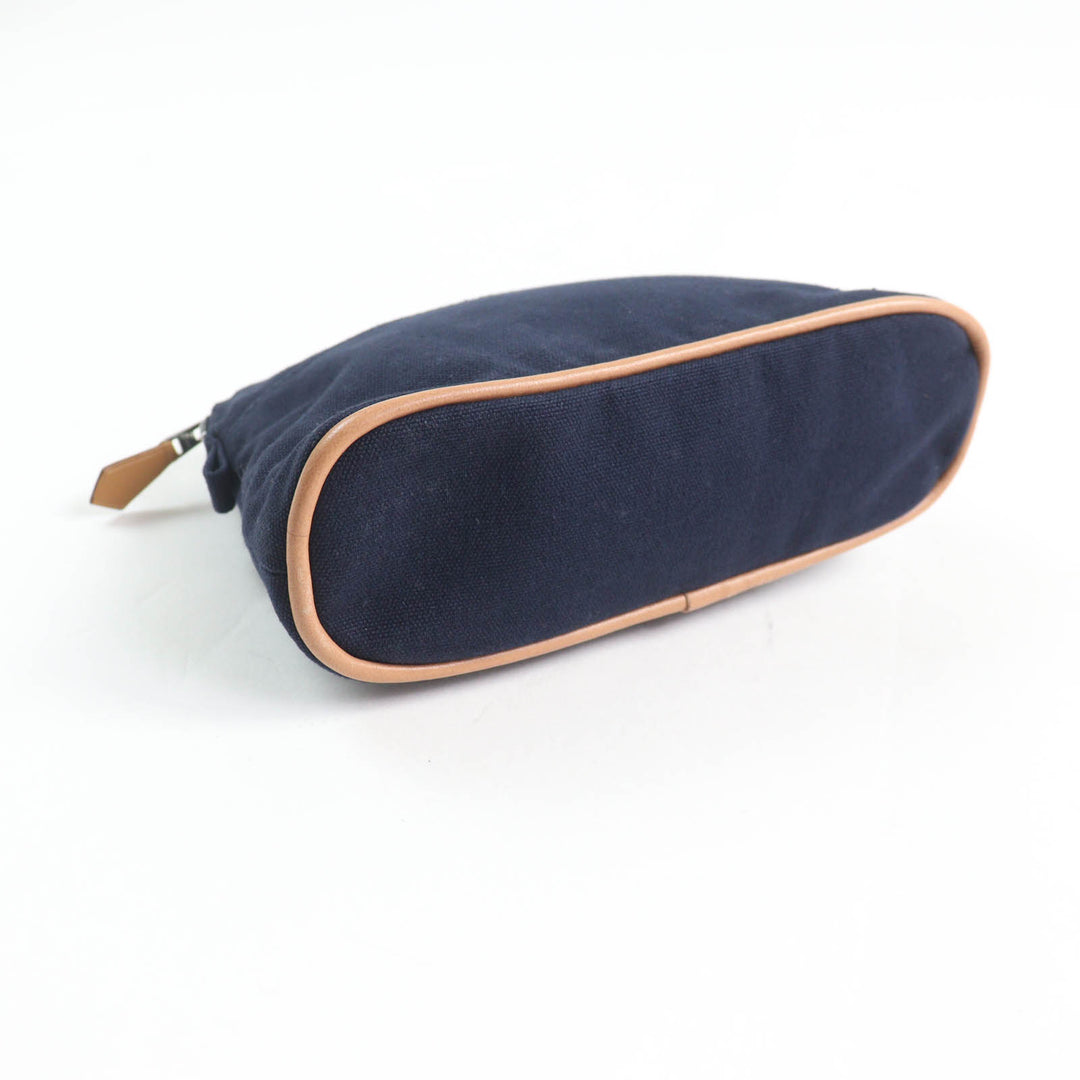 Excellent HERMES Cosmetics Pouch Bored Pouch PM H logo embroidery Navy Women
