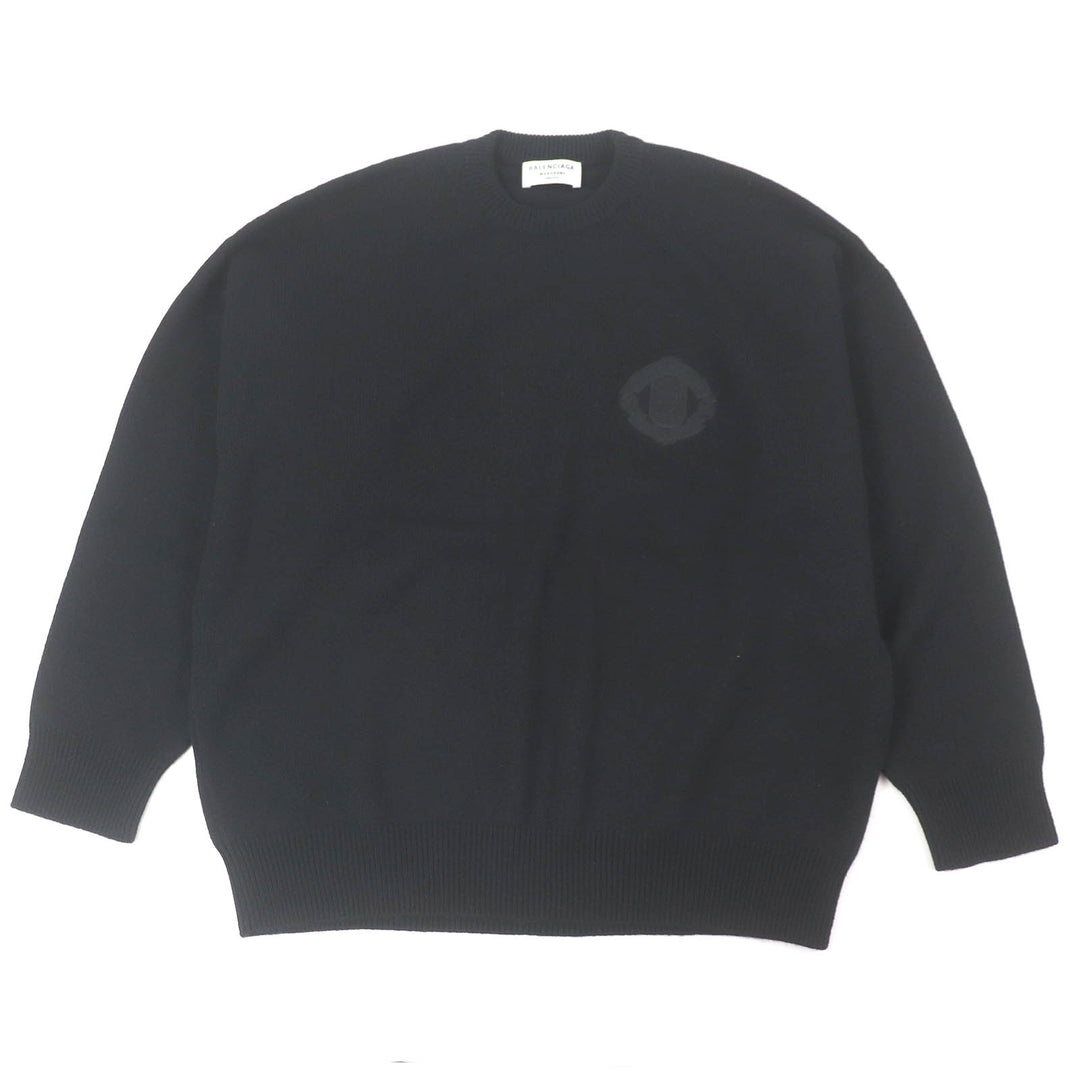 Excellent BALENCIAGA sweater WARDROBE UNISEX logo embroidered knit black cashmere mens XS